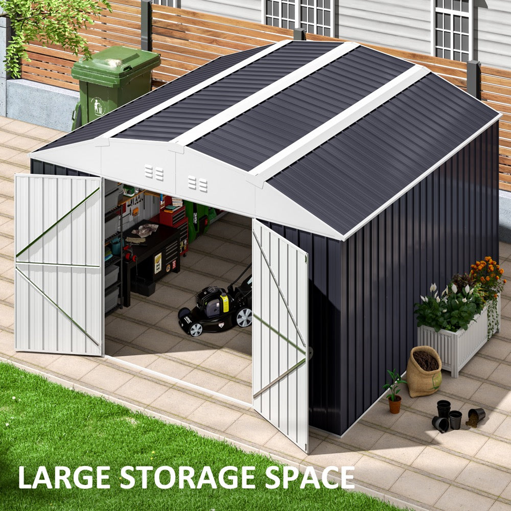 10x10 FT Quick-fit Storage Shed,Metal Garden Shed with Lockable Doors,Updated Frame Structure,Tool Sheds for Backyard Garden Patio Lawn,Black