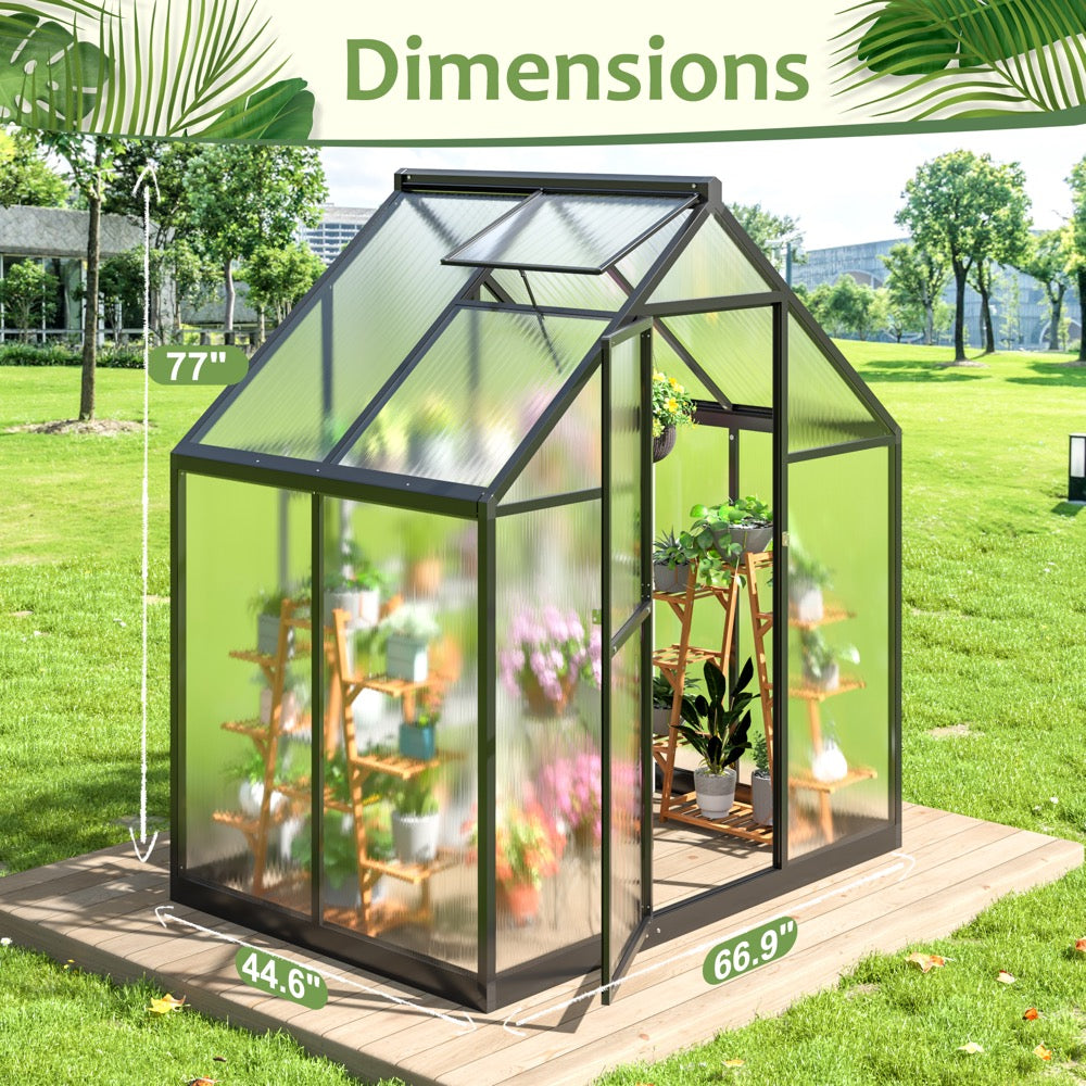 4' x 6' Quick Setup Polycarbonate Greenhouse with Window, Large Aluminum Walk-in Green House for Backyard/Outdoor