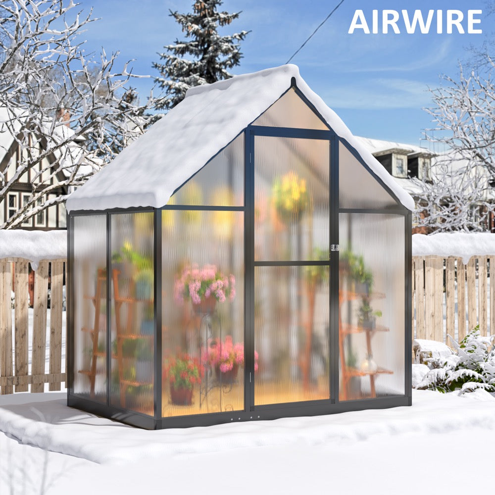 4' x 6' Quick Setup Polycarbonate Greenhouse with Window, Large Aluminum Walk-in Green House for Backyard/Outdoor