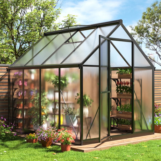 6' x 7' Polycarbonate Greenhouse, Large Aluminum Walk-in Green House with Window for Backyard