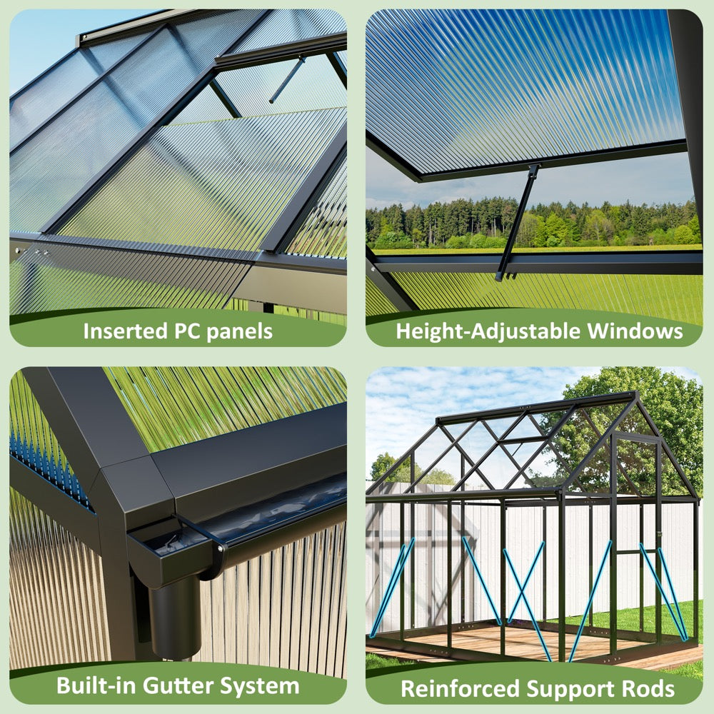 6' x 7' Polycarbonate Greenhouse, Large Aluminum Walk-in Green House with Window for Backyard