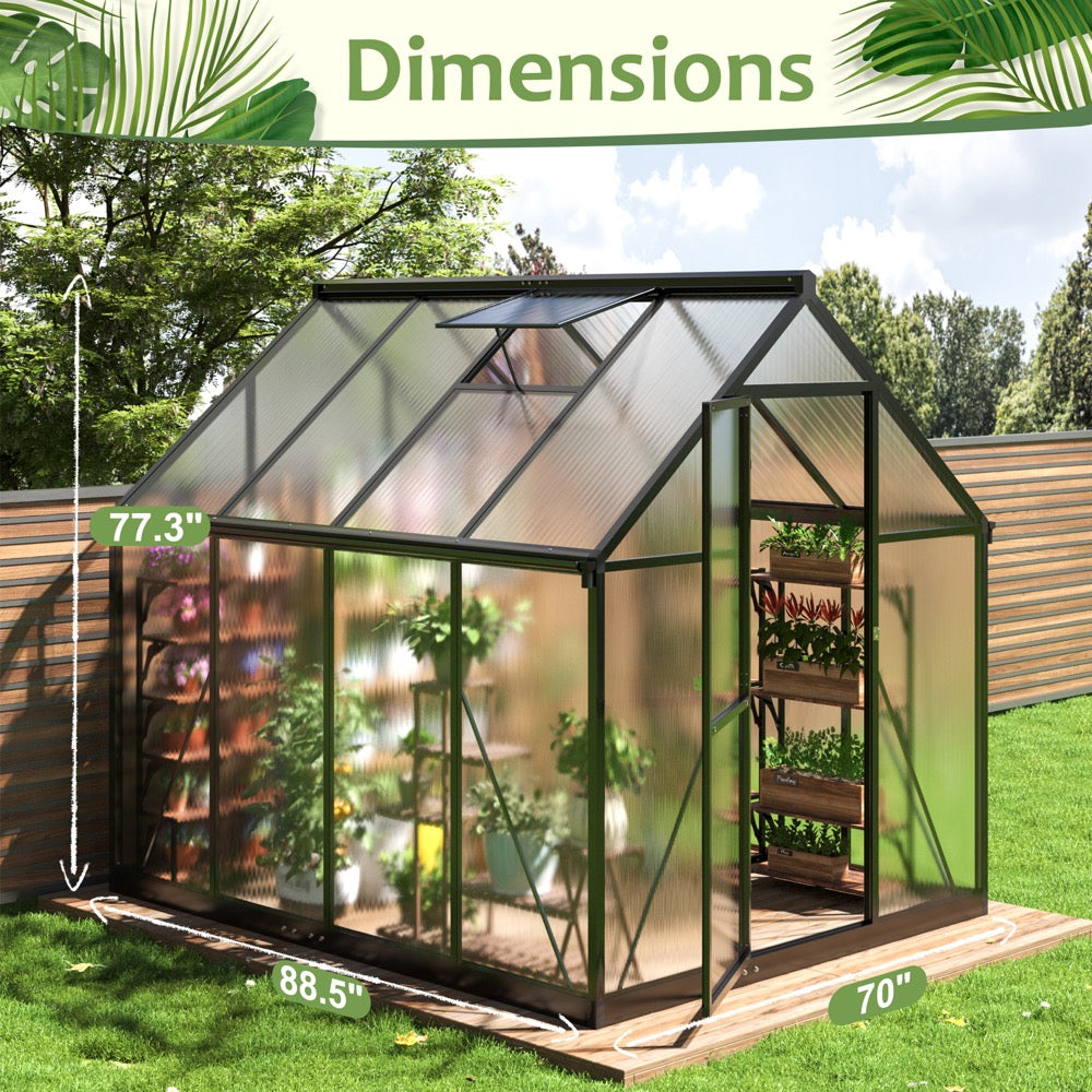 6' x 7' Polycarbonate Greenhouse, Large Aluminum Walk-in Green House with Window for Backyard