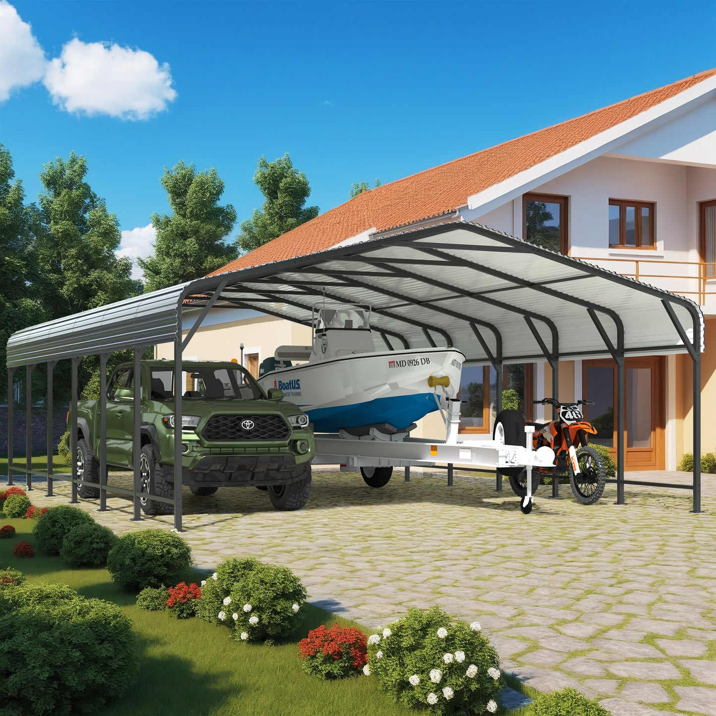 NETAJE 20'x30' Outdoor Heavy-Duty Metal Carport with Enhanced Base & Galvanized Steel Roof for Car, Boats and Truck