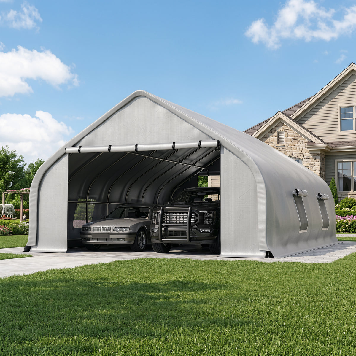 NETAJE 20x30ft Heavy Duty Carport Canopy, Galvanized Steel Frame Outdoor Storage Tent with Roll-Up Windows, Waterproof Garage Shelter for Cars, Boats, Equipment
