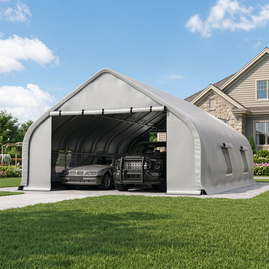 NETAJE 20x30ft Heavy Duty Carport Canopy, Galvanized Steel Frame Outdoor Storage Tent with Roll-Up Windows, Waterproof Garage Shelter for Cars, Boats, Equipment