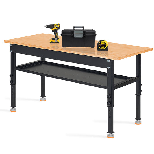 48" Heavy-Duty Workbench Adjustable Work Bench Work Table 2000 LB Load Capacity w/Hardwood Top, Foot Pads, Partition and Metal Frame for Garage, Workshop, Office, Home, Workstation