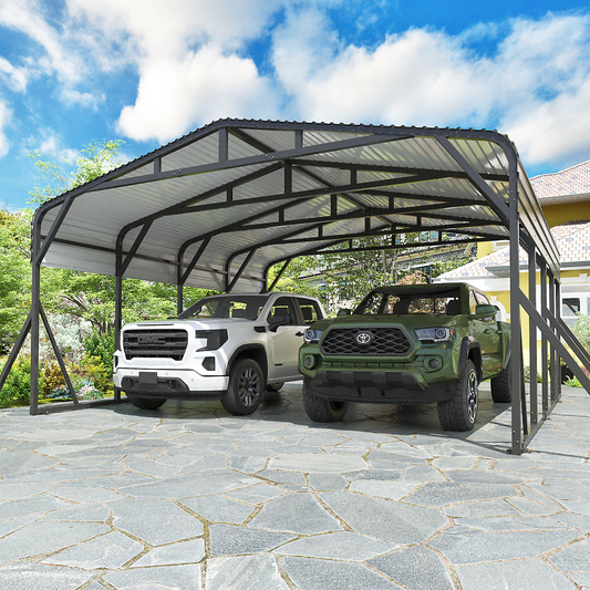 NETAJE 20’X20’ Outdoor Heavy-Duty Carport Galvanized Steel Roof with Reinforced Stable Triangle Frame & Enhanced Base for Car, Pickup and Truck