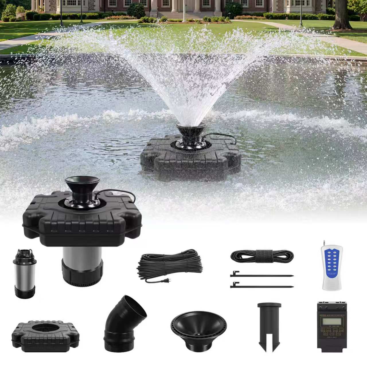 Floating Pond Fountain Aerator Pump for Outdoor Ponds and Pools with Optional LED Lights