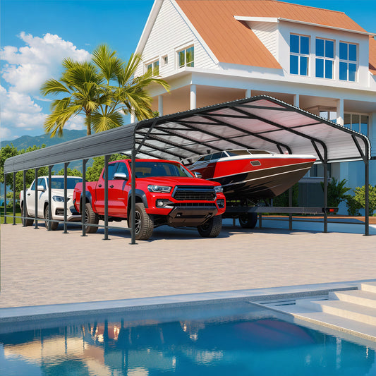 NETAJE 20'x40' Outdoor Heavy-Duty Metal Carport with Enhanced Base & Galvanized Steel Roof for Car, Boats and Truck
