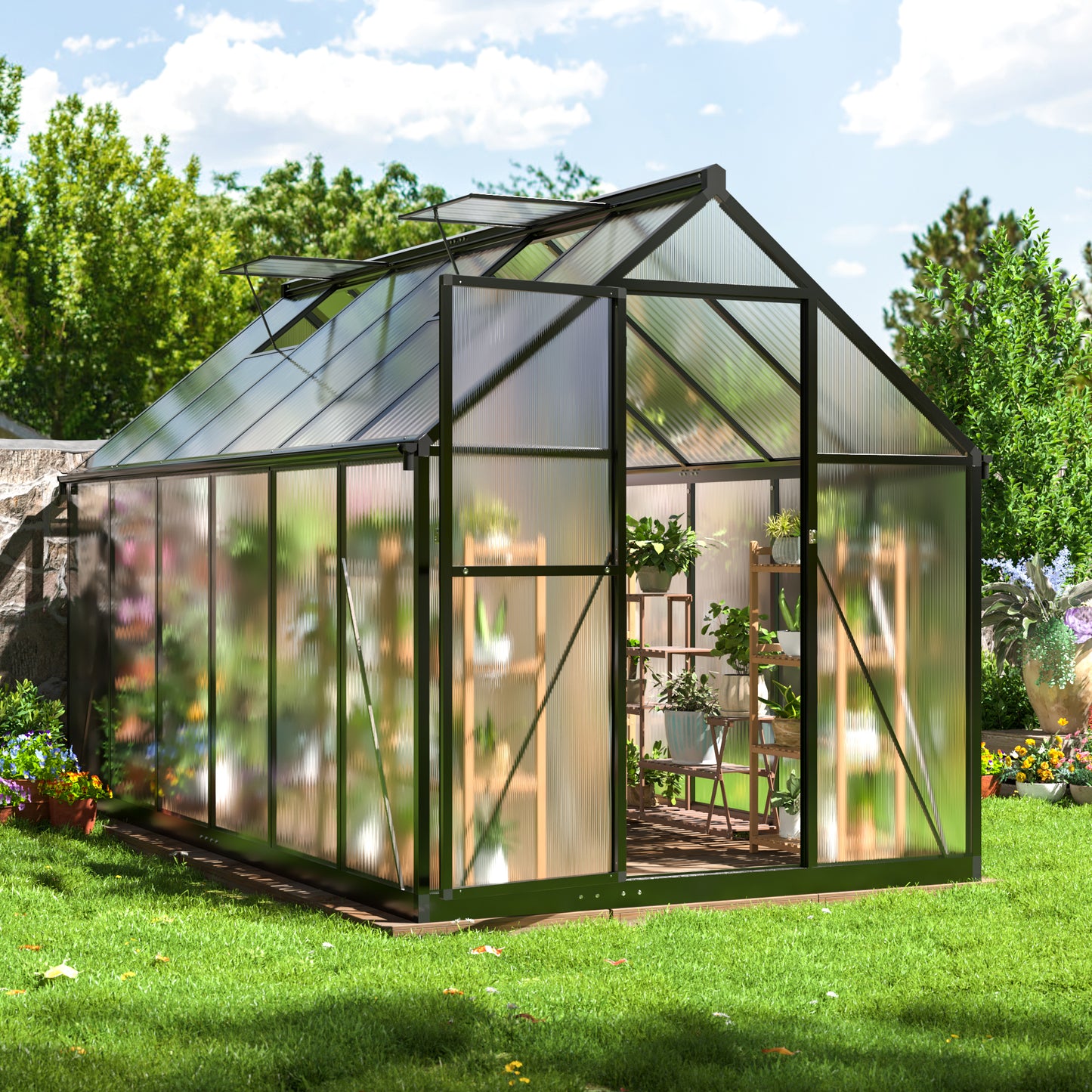 6x11 FT Quick Setup Polycarbonate Greenhouse with Window for Winter,Large Aluminum Walk-in Green House for Backyard/Outdoor Use