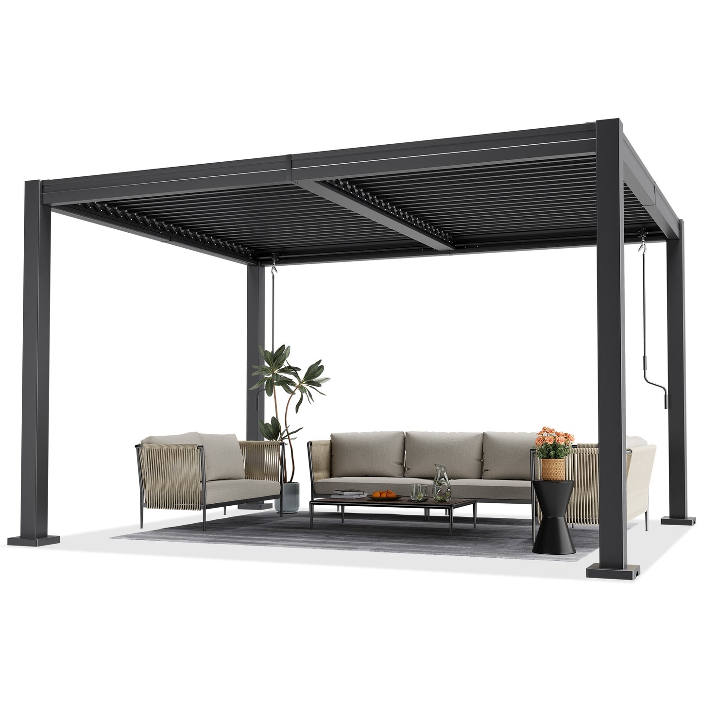 NETAJE 10'x12' Hardtop Louvered Pergola, Outdoor Metal Pavilion with Adjustable Louvered Roof and Drainage System for Patio Deck for Patio, Garden, Decks, Backyard