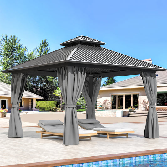 10x10 FT Hardtop Gazebo, Heavy Duty Gazebo with Aluminum Frame and Galvanized Steel Double Roof for Garden, Patio, Lawns, Grey