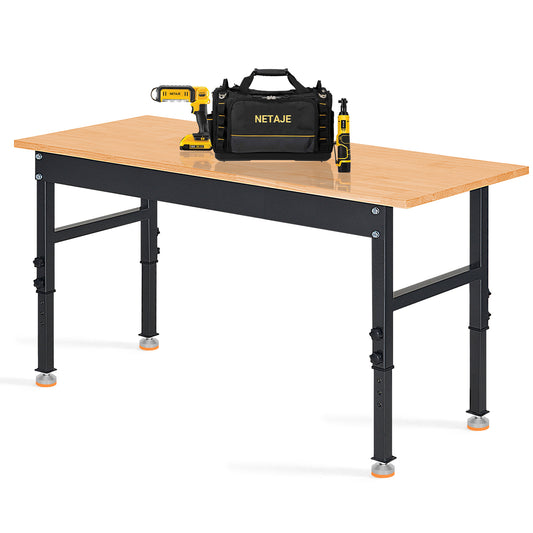 48" Heavy-Duty Work Bench Adjustable Workbench portable Work Table 2000 LB Load Capacity w/Hardwood Top, Foot Pads and Metal Frame for Garage, Workshop, Office, Home, Workstatio