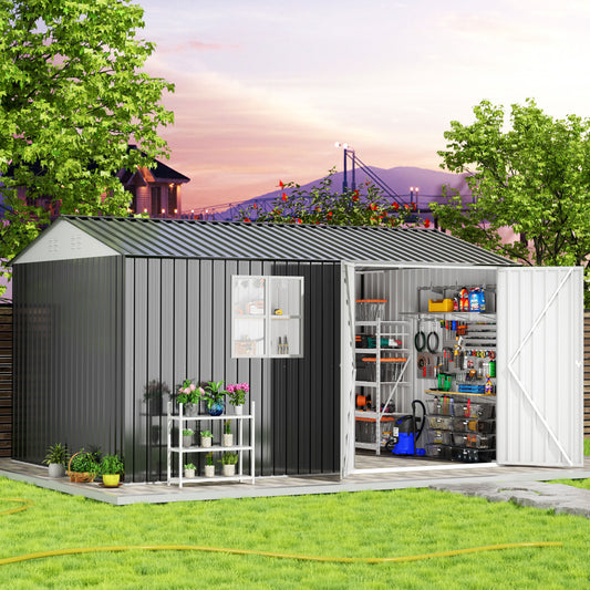 NETAJE 8'x12' Outdoor Storage Garden Shed with Window, Lockable Doors and Air Vent for Backyard Garden Patio Lawn, Black