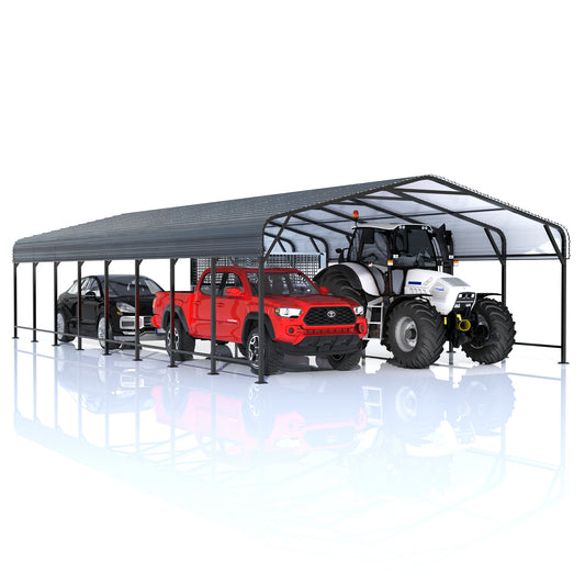 NETAJE 20'x40' Outdoor Heavy-Duty Metal Carport with Enhanced Base & Galvanized Steel Roof for Car, Boats and Truck