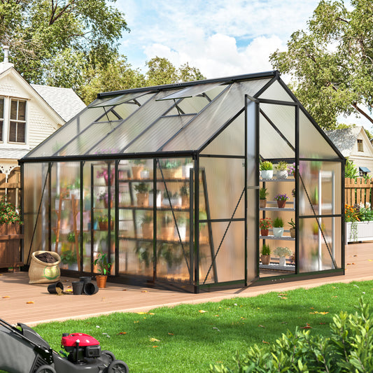 10' x 8' Polycarbonate Greenhouse, Large Aluminum Walk-in Green House with Window for Backyard