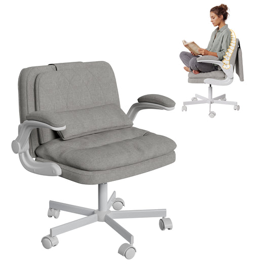 NETAJE Criss Cross Office Chair with Flip Backrest & Lumbar Pillow, Wide Cross Legged Desk Chair for Home Office, Bedroom