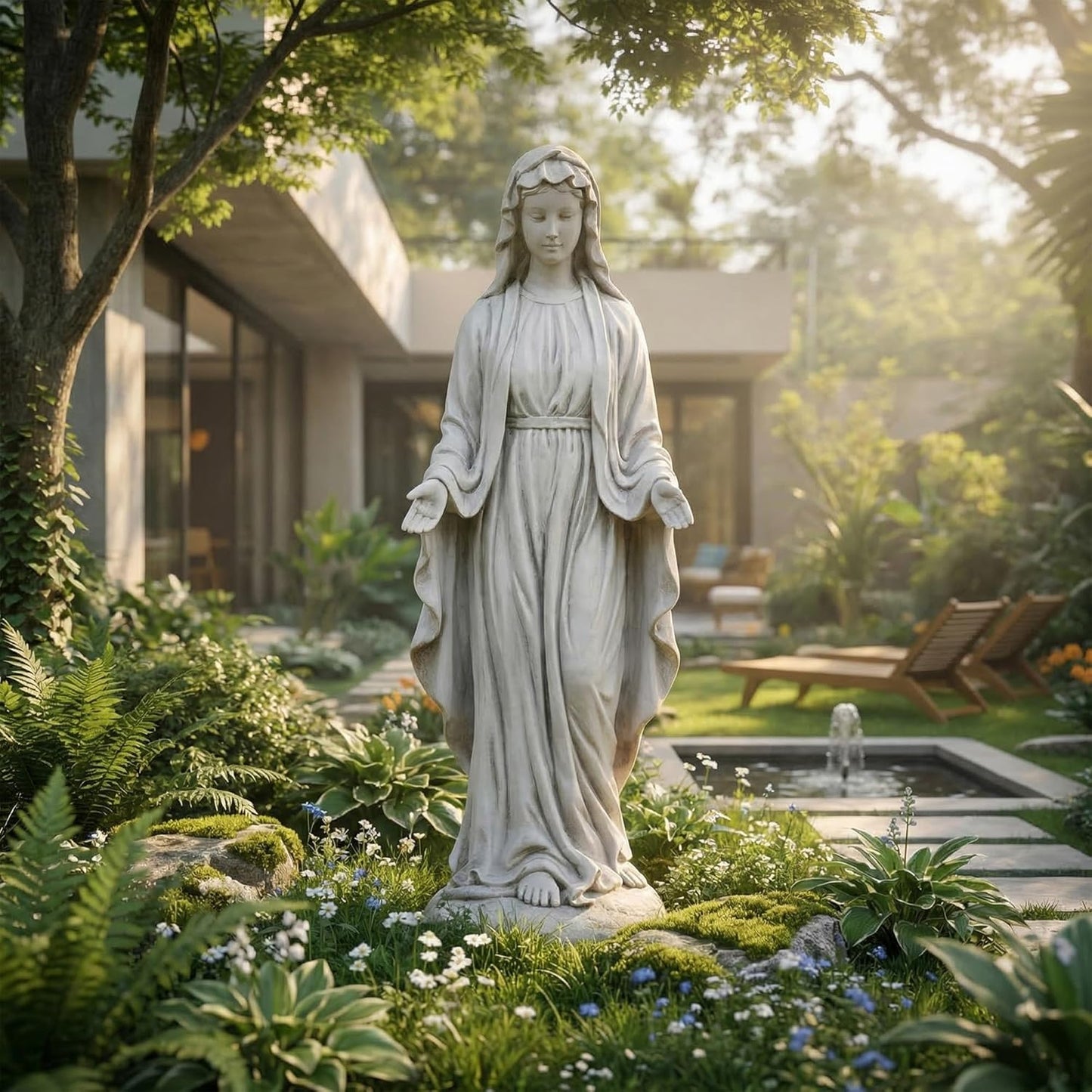 NETAJE 30 Inch Virgin Mary Statue, MgO Large Religious Garden Statue for Outdoor Yard