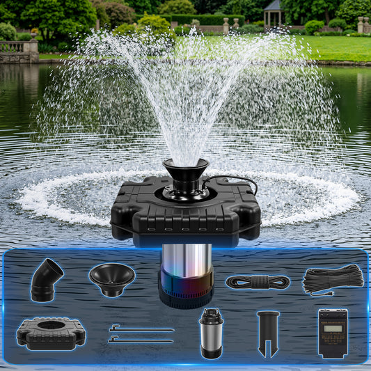 Pond Fountain Aerator with Remote Control & Timer and 100 Ft Power Cord,Outdoor Water Fountain Pump for Ponds & Lakes,1HP 110V 750W 15000 GPH，Black