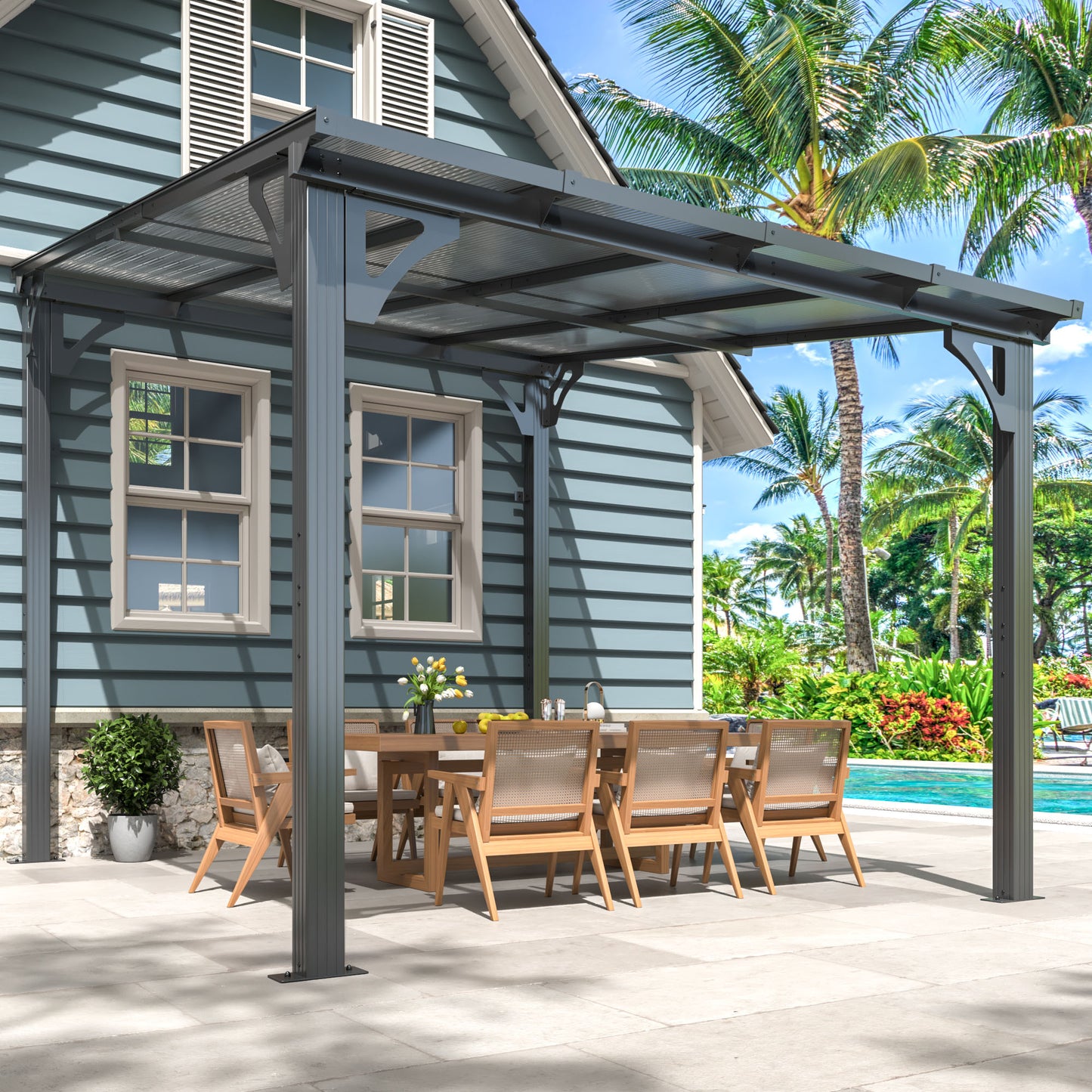 AirWire 10x8 FT Gazebo Pergola Awnings for Patio with Hardtop Gazebos on Clearance Patio Covers for Shade and Rain, Lean to Gazebo Sunroom Patio Canopy Outdoor Pergolas for Patios,Decks,Backyard