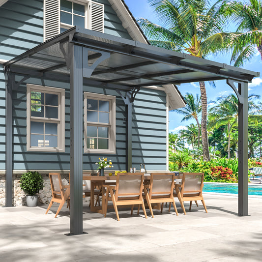 AirWire 10x8 FT Gazebo Pergola Awnings for Patio with Hardtop Gazebos on Clearance Patio Covers for Shade and Rain, Lean to Gazebo Sunroom Patio Canopy Outdoor Pergolas for Patios,Decks,Backyard