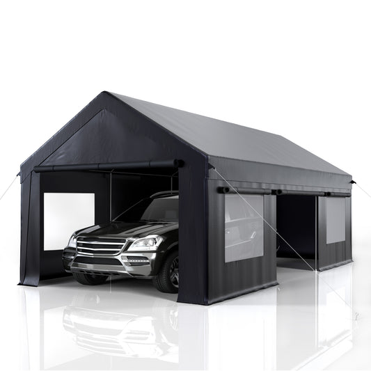 10' x 20' Heavy Duty Portable Garage, Carport with Side-Opening Door & Roll-up Windows, Car Canopy Reinforced Four-Hole Base for Car, Truck, Boat, Party