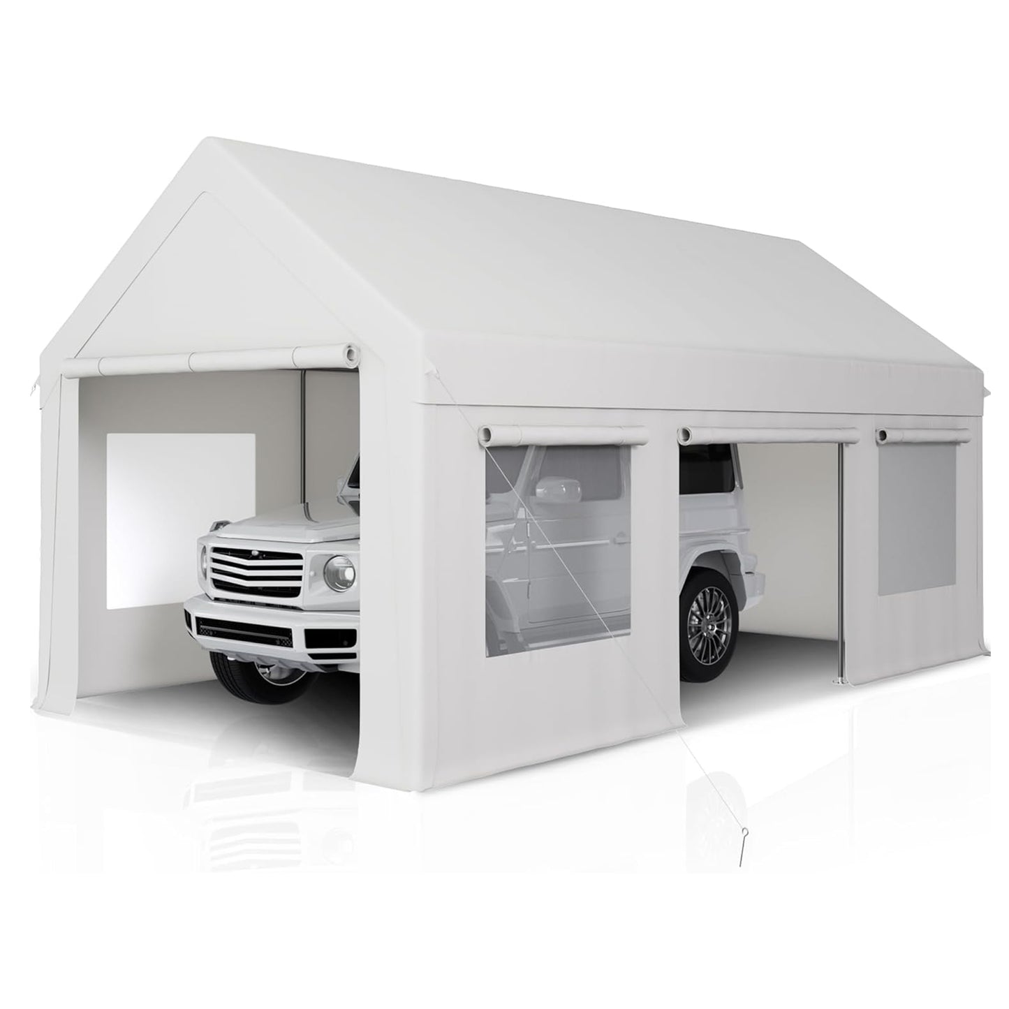 10' x 20' Heavy Duty Portable Garage, Carport with Side-Opening Door & Roll-up Windows, Car Canopy Reinforced Four-Hole Base for Car, Truck, Boat, Party