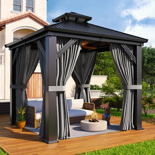 NETAJE 8x8 FT Steel Hardtop Gazebo with Double Roof & Mosquito Net for Patio Deck Backyard