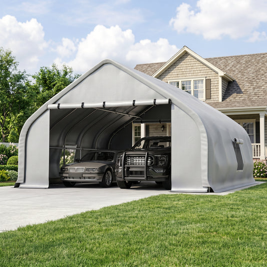 NETAJE 20x20ft Heavy Duty Carport Canopy, Galvanized Steel Frame Outdoor Storage Tent with Roll-Up Windows, Waterproof Garage Shelter for Cars, Boats, Equipment