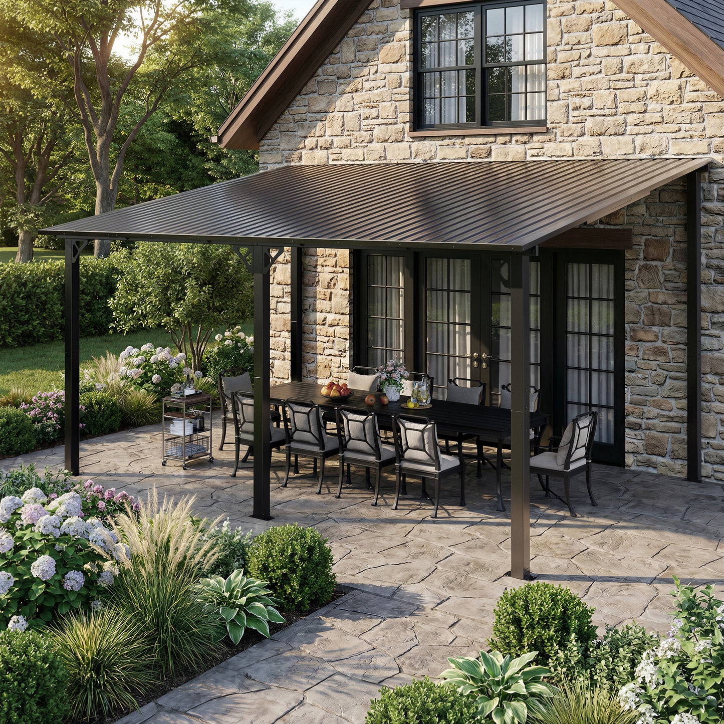 NETAJE 10'x14' Outdoor Metal Gazebo, Hardtop Wall Mounted Gazebo & Pergola with Metal Sloping Roof, for Backyard, Deck, Patio