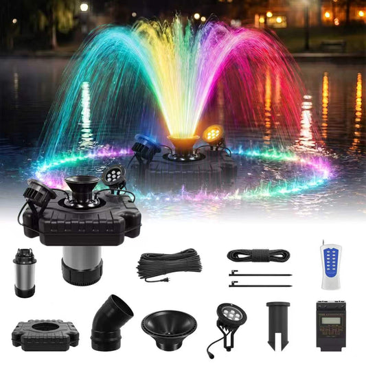 Floating Pond Fountain Aerator Pump for Outdoor Ponds and Pools with 2 LED Lights