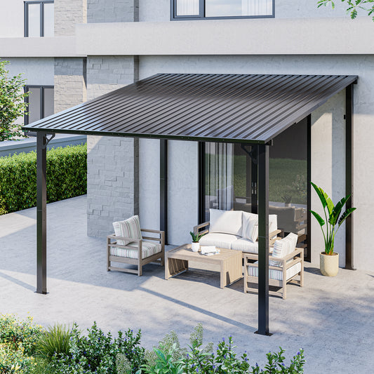 NETAJE 10'x10' Outdoor Metal Gazebo, Hardtop Wall Mounted Gazebo & Pergola with Metal Sloping Roof, for Backyard, Deck, Patio