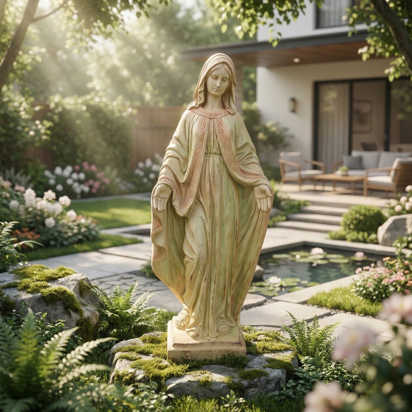 NETAJE 32 Inch Virgin Mary Statue, MgO Large Religious Garden Statue for Outdoor Yard