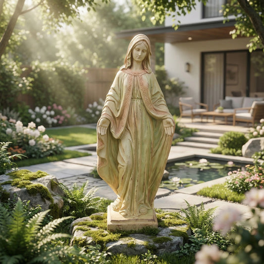 NETAJE 32 Inch Virgin Mary Statue, MgO Large Religious Garden Statue for Outdoor Yard