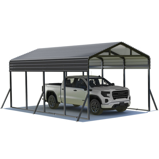12’X20’ Outdoor Heavy-Duty Carport Galvanized Steel Roof with Reinforced Stable Triangle Frame & Enhanced Base for Car, Pickup and Truck