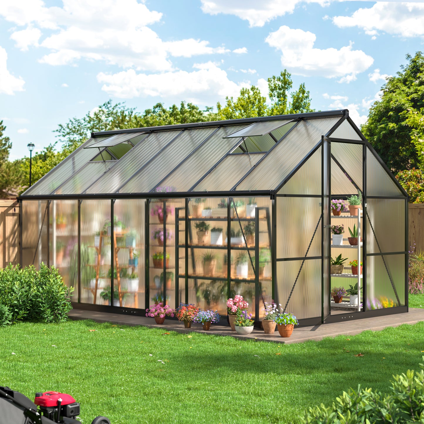 14x8 FT Quick Setup Polycarbonate Greenhouse with Window for Winter,Large Aluminum Walk-in Green House for Backyard/Outdoor Use