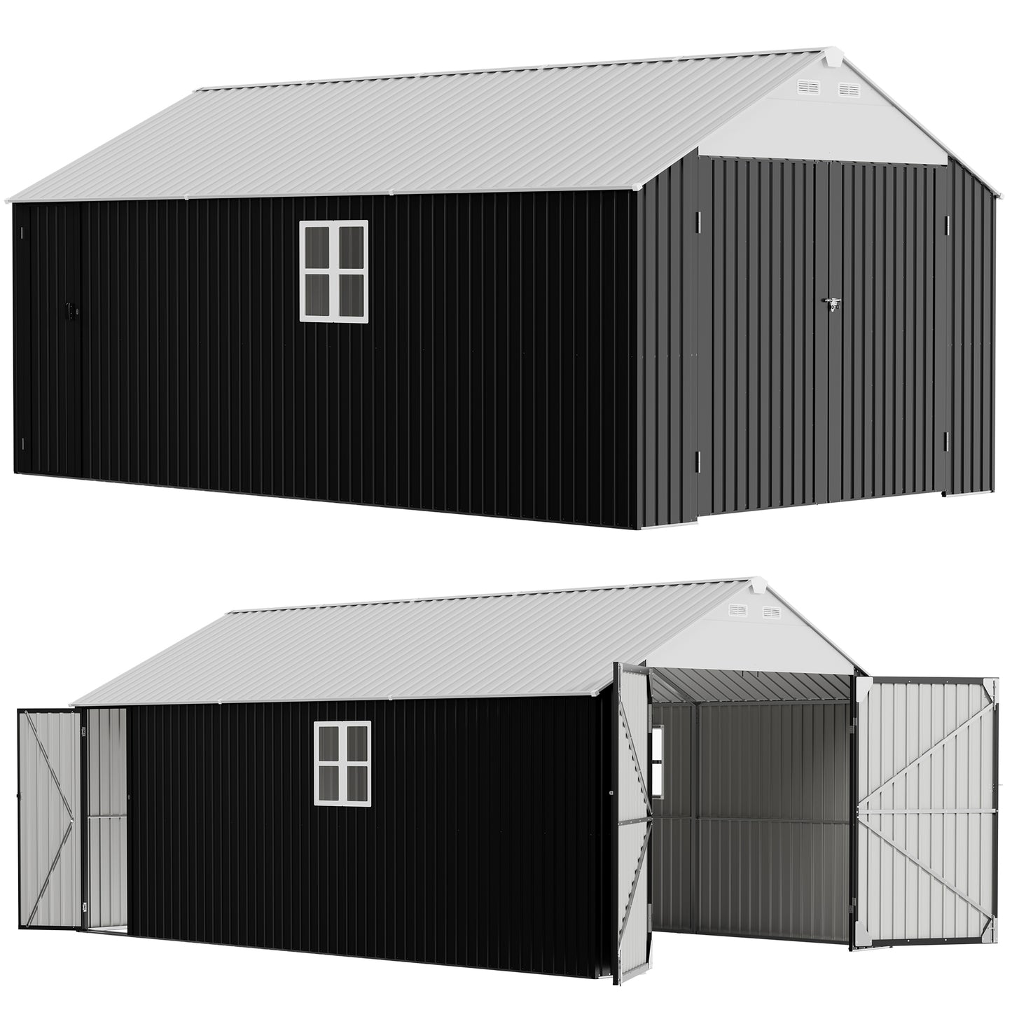 12'x20' Outdoor Metal Storage Shed, Extra Large Metal Garage Shed with Featuring Sturdy Metal Frame, Window, Lockable Doors and Air Vent for Car, Boat, Truck, Black