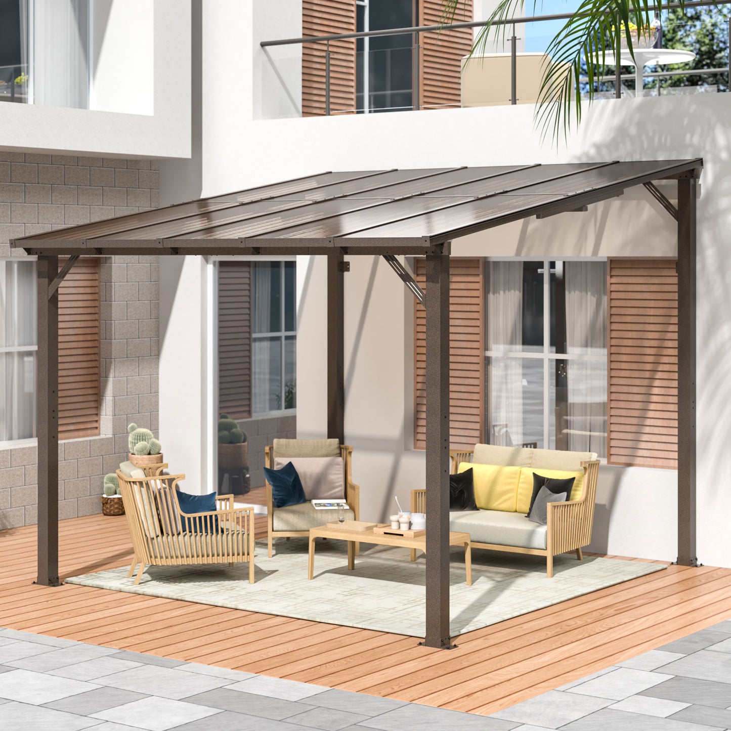 10' x 10' Gazebo, Outdoor Wall Mounted Gazebo & Pergola with Aluminum Frame for Patio, Decks, Porch and Backyard