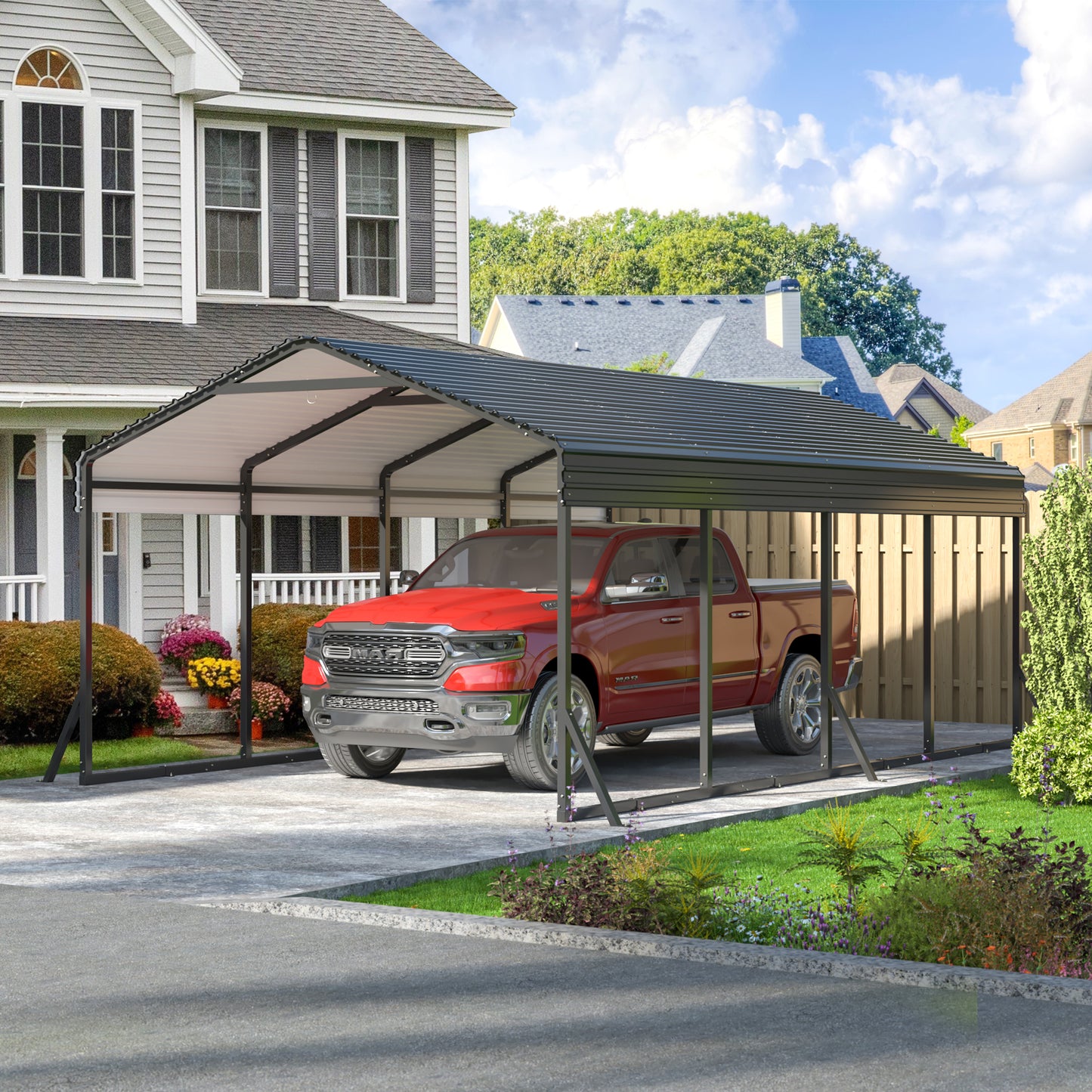 12x20ft Outdoor Heavy Duty Garage Galvanized Carport with Enhanced Base for Pickup, Boat, Car and Tractors