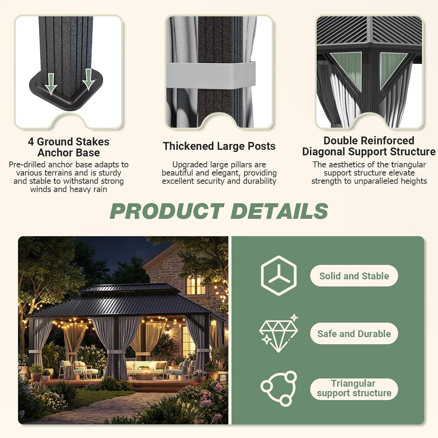 NETAJE 12x20 FT Hardtop Gazebo, Heavy Duty Gazebo with Aluminum Frame, Galvanized Steel Double Roof & Mosquito Net for Garden, Patio, Grey