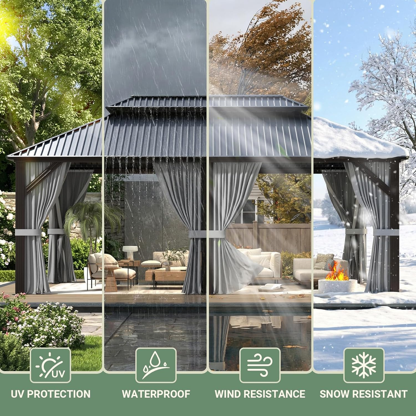 NETAJE 12x20 FT Hardtop Gazebo, Heavy Duty Gazebo with Aluminum Frame, Galvanized Steel Double Roof & Mosquito Net for Garden, Patio, Grey