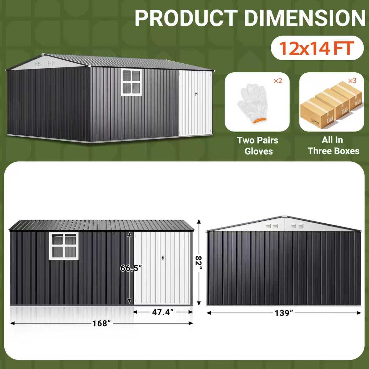 NETAJE 12'x14' Outdoor Metal Storage Garden Shed with Window, Lockable Doors and Air Vent for Backyard, Garden, Lawn, Dark Gray