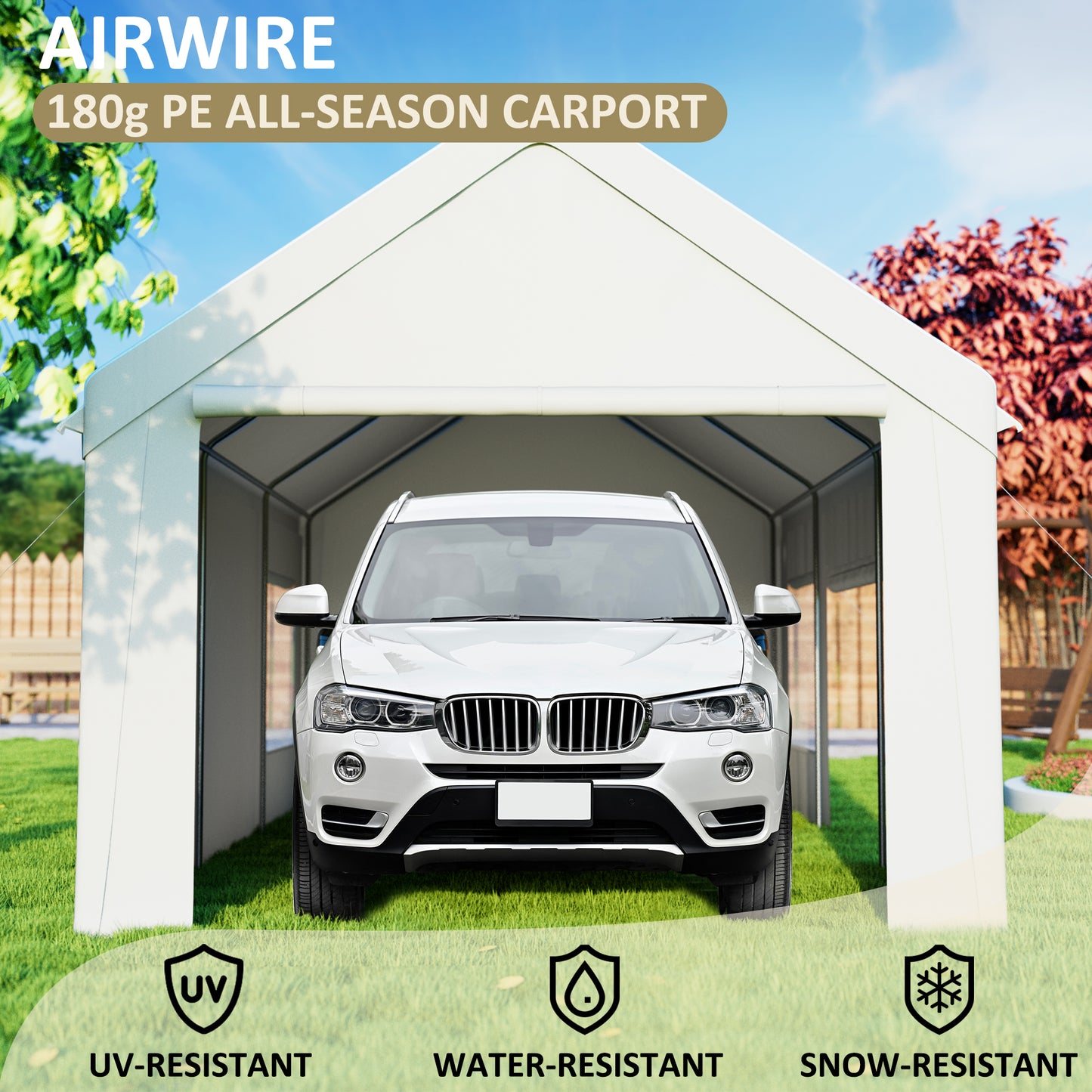 10' x 20' Heavy Duty Portable Garage, Carport with Side-Opening Door & Roll-up Windows, Car Canopy Reinforced Four-Hole Base for Car, Truck, Boat, Party