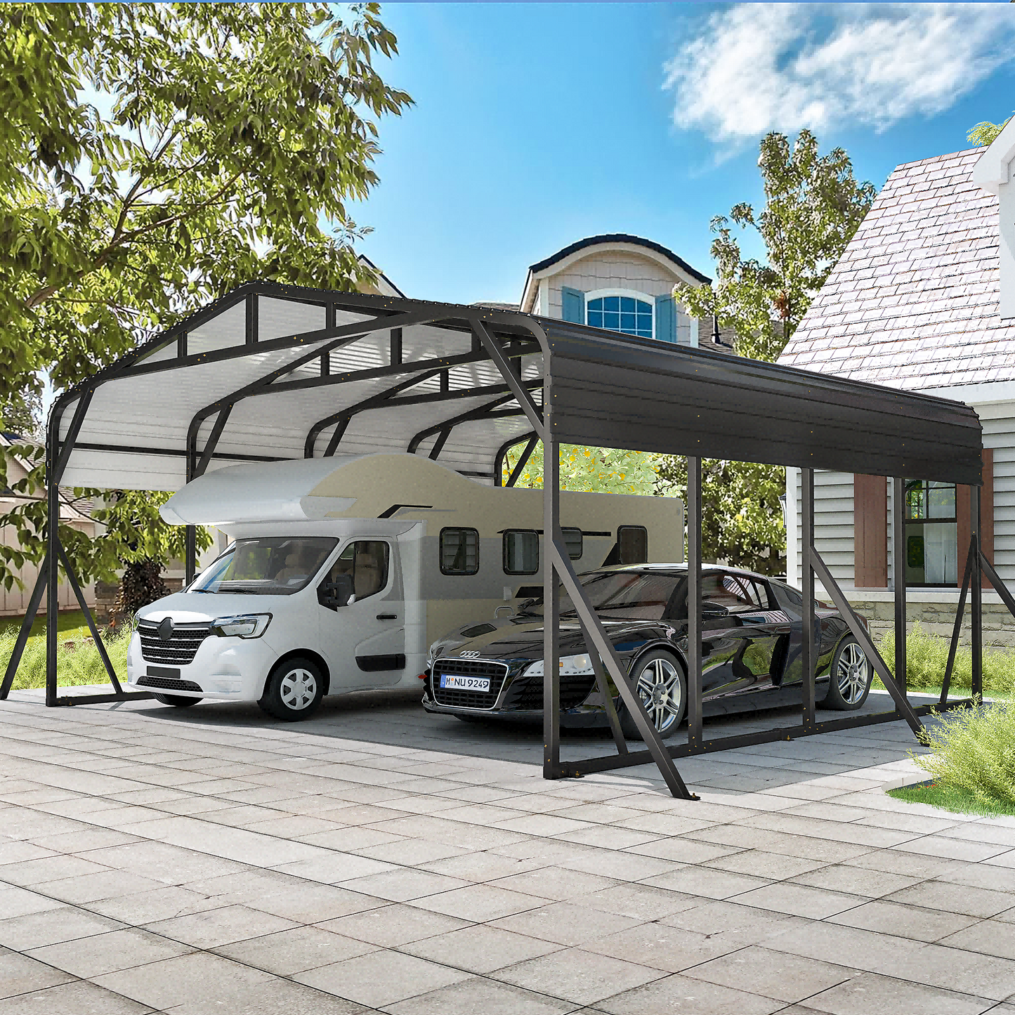 NETAJE 20’X20’ Outdoor Heavy-Duty Carport Galvanized Steel Roof with Reinforced Stable Triangle Frame & Enhanced Base for Car, Pickup and Truck