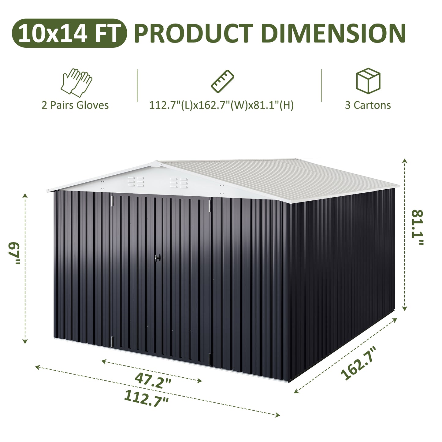 MUCHANT 10'x14' Outdoor Metal Storage Shed with Updated Frame Structure and Lockable Doors, Steel Garden Tool Sheds for Backyard, Patio, Lawn, White