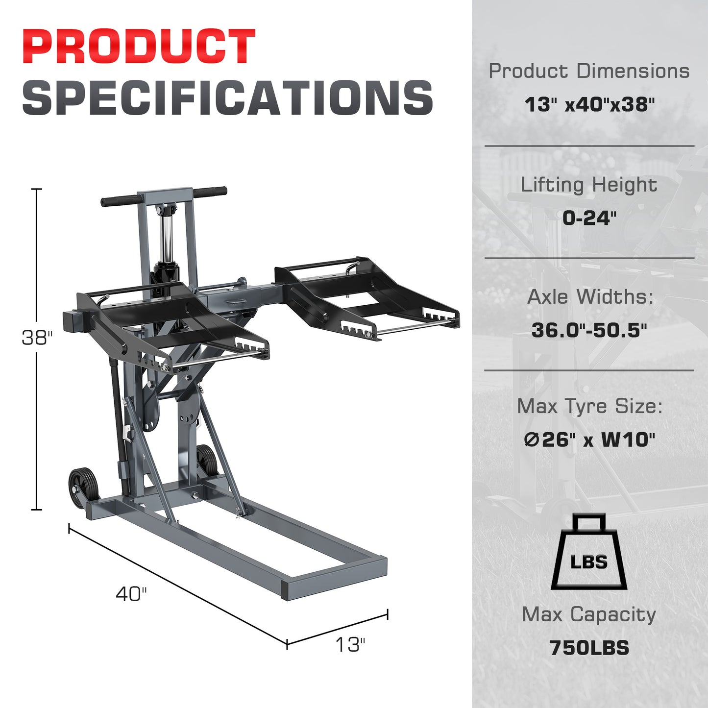 NETAJE 750 lb Hydraulic Lawn Mower Lift, Heavy Duty Riding Mower Jack for Tractor Maintenance & Repair