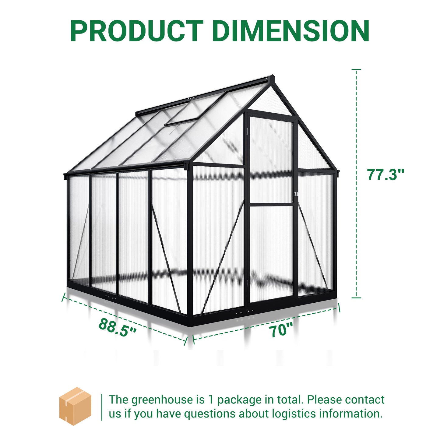 MUCHANT 6x7 FT Greenhouse for Outdoors, Walk-in Large Aluminum Frame Greenhouse with Quick Setup Structure and Roof Vent for Garden Backyard, Black