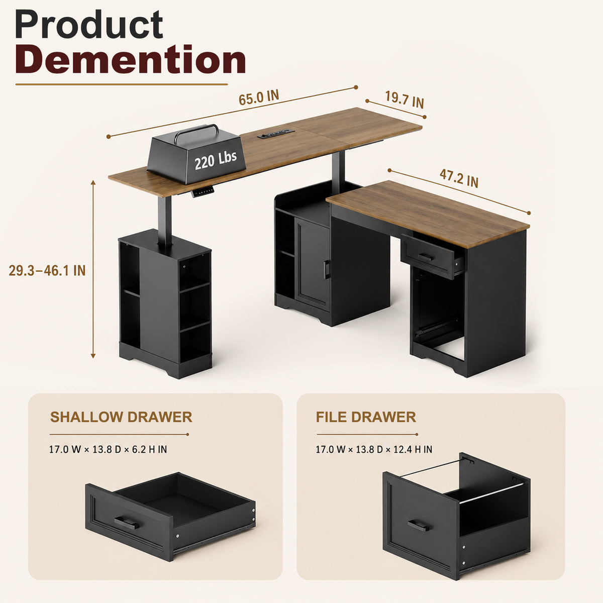 NETAJE L Shaped Electric Standing Desk, Height Adjustable Sit Stand Computer Desk with Power Outlet, Reversible Home Office Desk