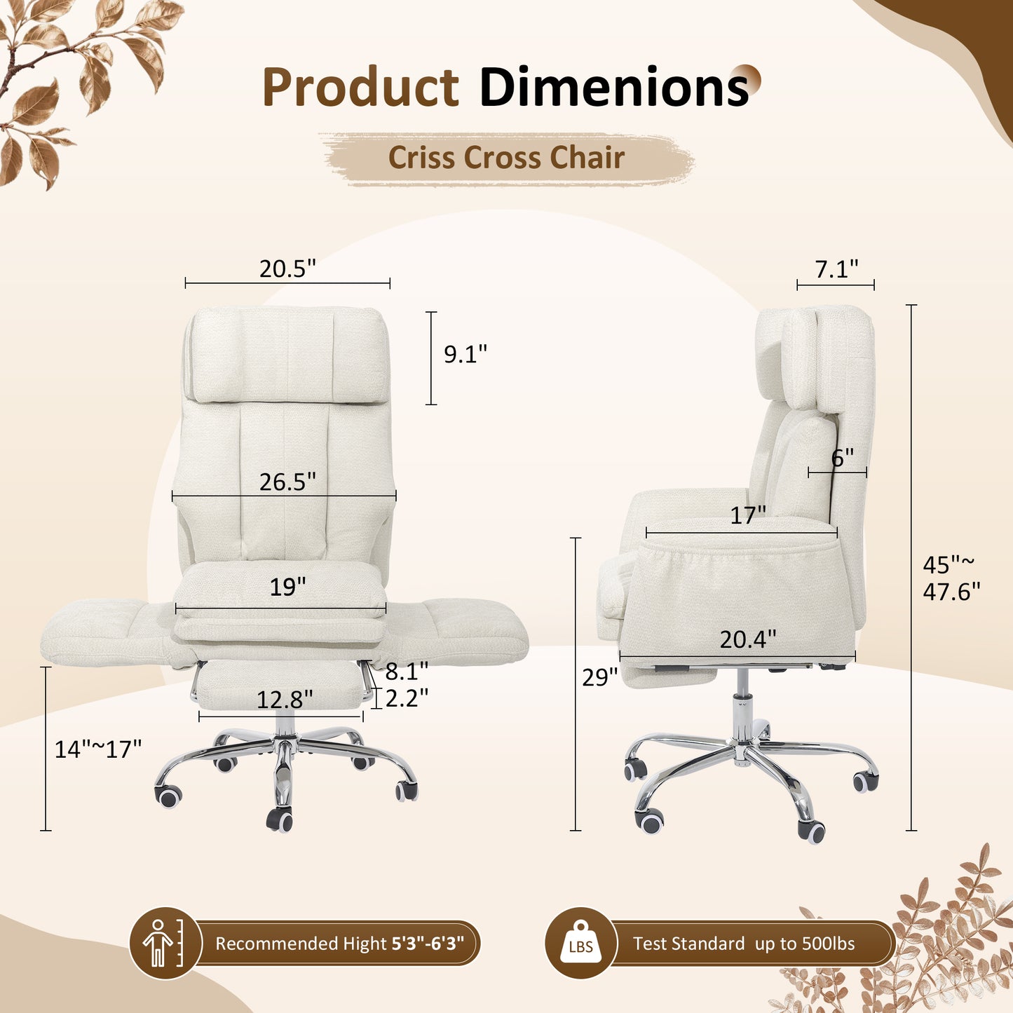 NETAJE Big and Tall Office Chair, Ergonomic Chair with 4-Level Adjustable Lumbar Support & Footrest for Home Office
