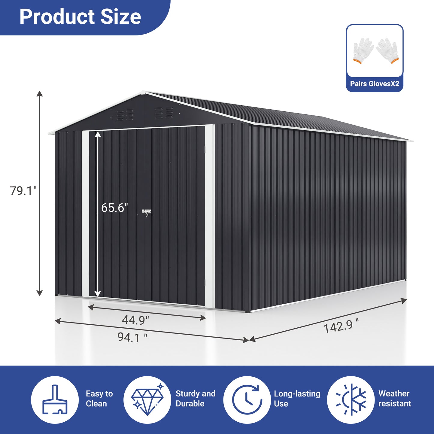 NETAJE 8x12 FT Outdoor Metal Shed with Updated Aluminum Frame, Storage Shed with Lockable Doors & Sliding Roof for Backyard, Garden, Gray